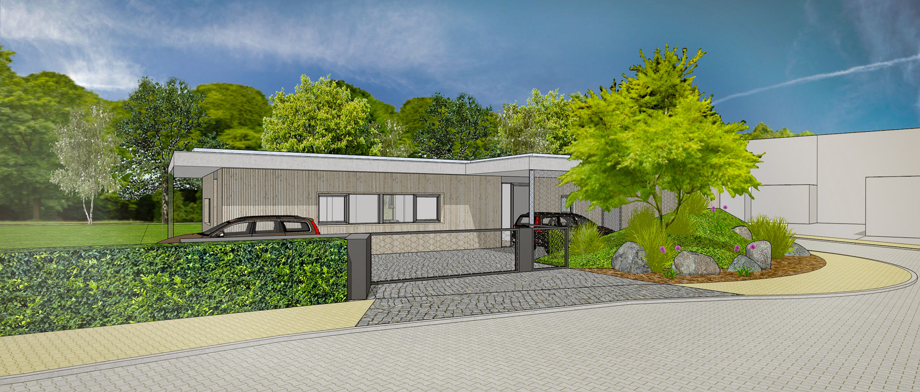 RD Kolovraty - Zajímavě řešený přízemní rodinný dům se zelenou střechou